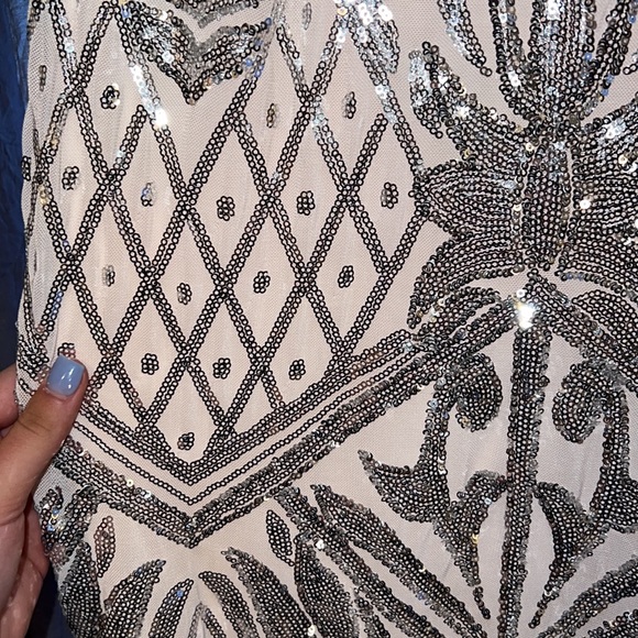 Sequin White/Off White and Silver Formal Homecoming Prom Dress|| Windsor - Picture 2 of 4